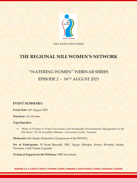 Summary of EPISODE 2 of the “WATERING WOMEN WEBINAR SERIES” - 16th August 2023